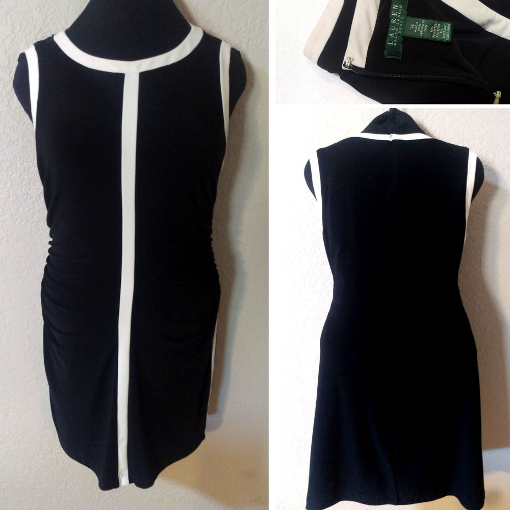 EUC Black and cream bodycon LBD dress 14